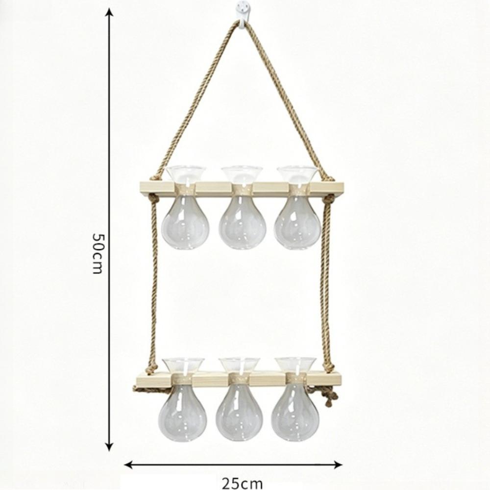 Wall Hanging Propagation Station with Wooden Stand Glass Test Tubes Garden Decor for Floral Arrangements Home Office Decor