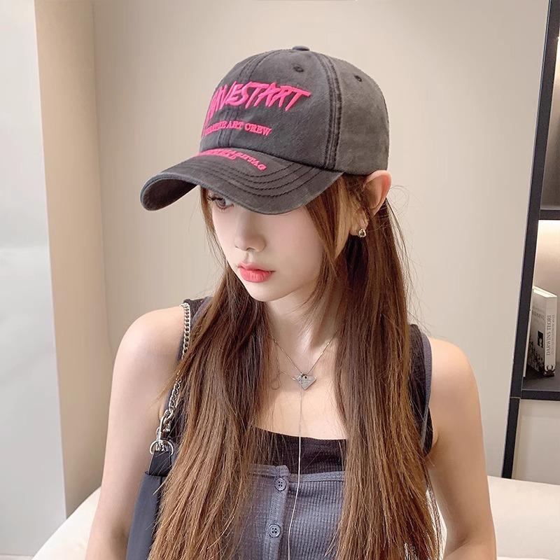 Baseball Cap Women's Retro Washed Cotton Hat Spring and Summer Sunshade Versatile Tide Brand Letter Embroidery Cap Tide