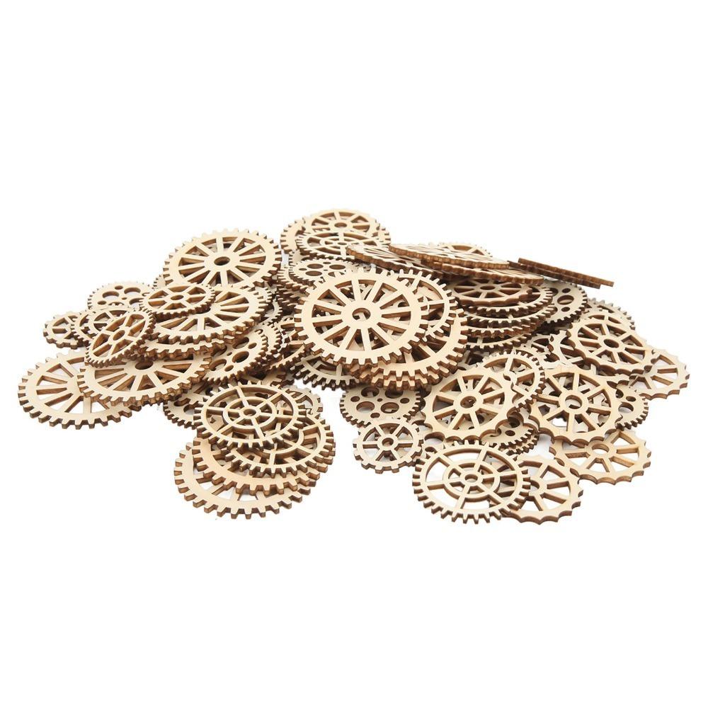 120PCS Light Weight Wood Gear Decoration Multipurpose Wood Decoration Home Interior Ornament Layout Embellishments