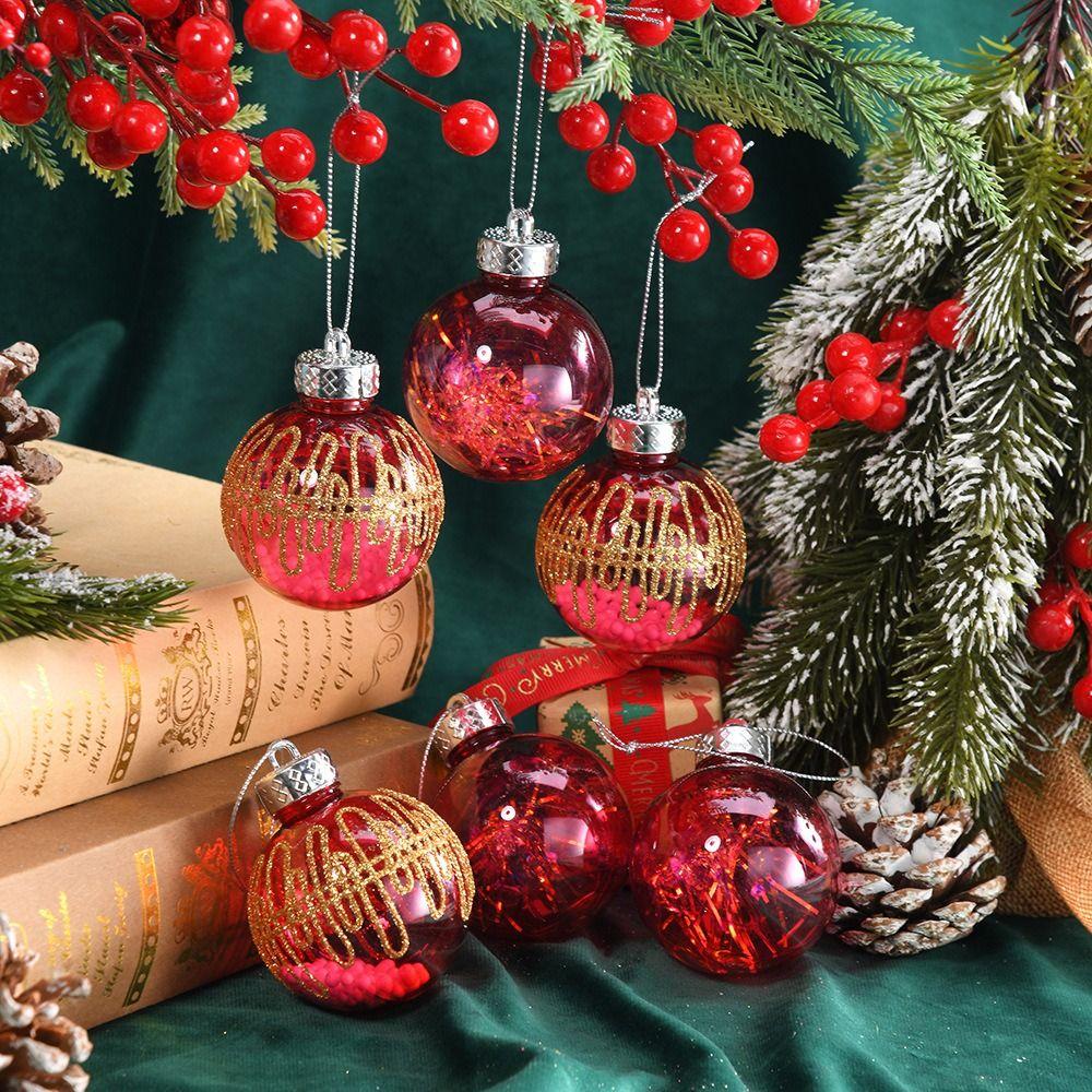 6Pcs New 6cm Ball Set Golden border Plastic Christmas Ball Pendant grid painted Hanging Xmas Tree Decor