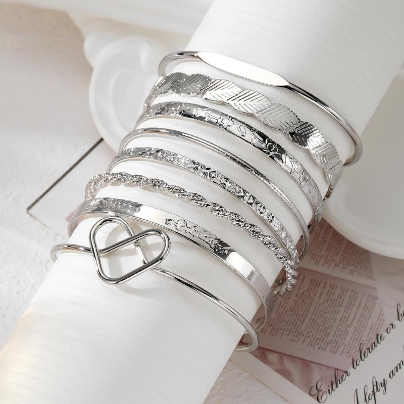 Punk Minimalist Geometric Bracelets Set For Women Retro Hip Hop Boho Stackable Design Open Bangle