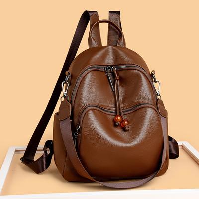 Women's Soft Leather Backpack Large Capacity Advanced Sense Simple Fashion Shoulder Bag Travel Backpack Student Schoolbag