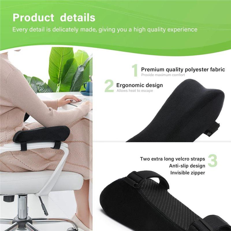 HHO-Memory Foam Armrest Cushion 2Pcs For Office Gaming Chairs Ergonomic Design Elbow Support Pressure Relief Pad
