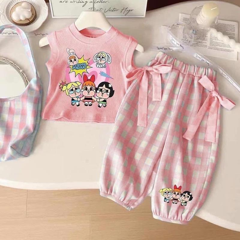 Southeast Asia Girls' Cartoon Two-piece: Short Sleeve & Long Pants Set