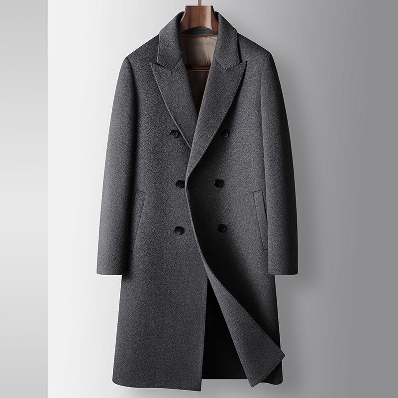 Wool Double-breasted Men's Woolen Coat Autumn and Winter Handmade Double-sided Woolen Take-off Down Liner Warm Jacket