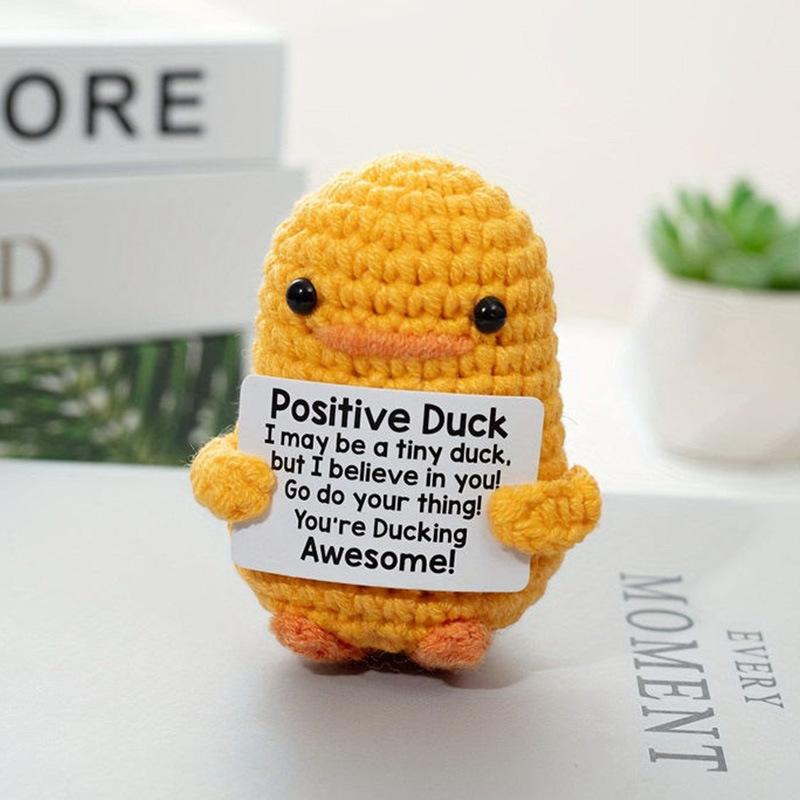 New Positive Energy Goose Hug Pocket Mini Handmade Plush Wool Knitting Doll with Card Funny Christams Gift Home Room Decoration
