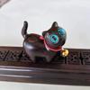 Adorable Green and Black Sandalwood Cat Ornament - Cute, Curious Desktop Miniature, Perfect Creative Gift for Kids.
