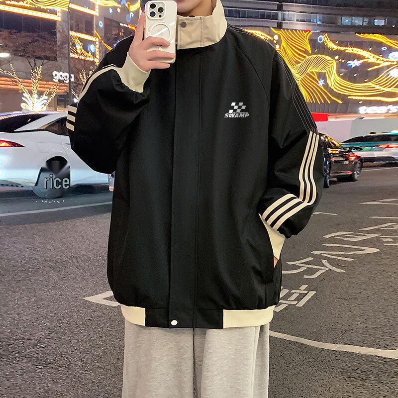 SWAMP AREA Unisex Retro Patchwork Baseball Workwear Jacket