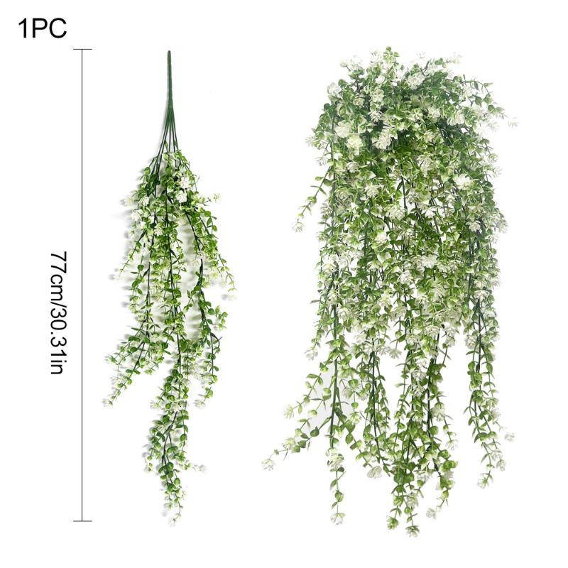 Sztuczny Plastikowy Eukaliptus Róża Kamelia Wisząca Dekoracja Ścienna, Dekoracja Zielonych Roślin do Domu i na Dziedziniec, Sztuczna Girlanda Kwiatowa