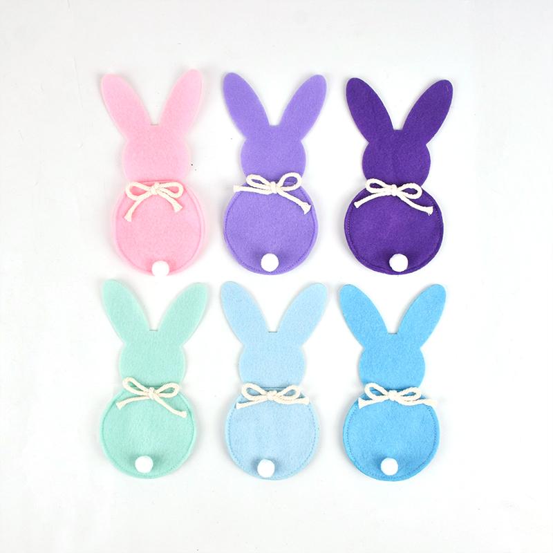 6PCS/Set Easter Bunny Felt Cutlery Holder Bag Tableware Knife Fork Cover Bag Party Accessories Happy Easter Party Decorations