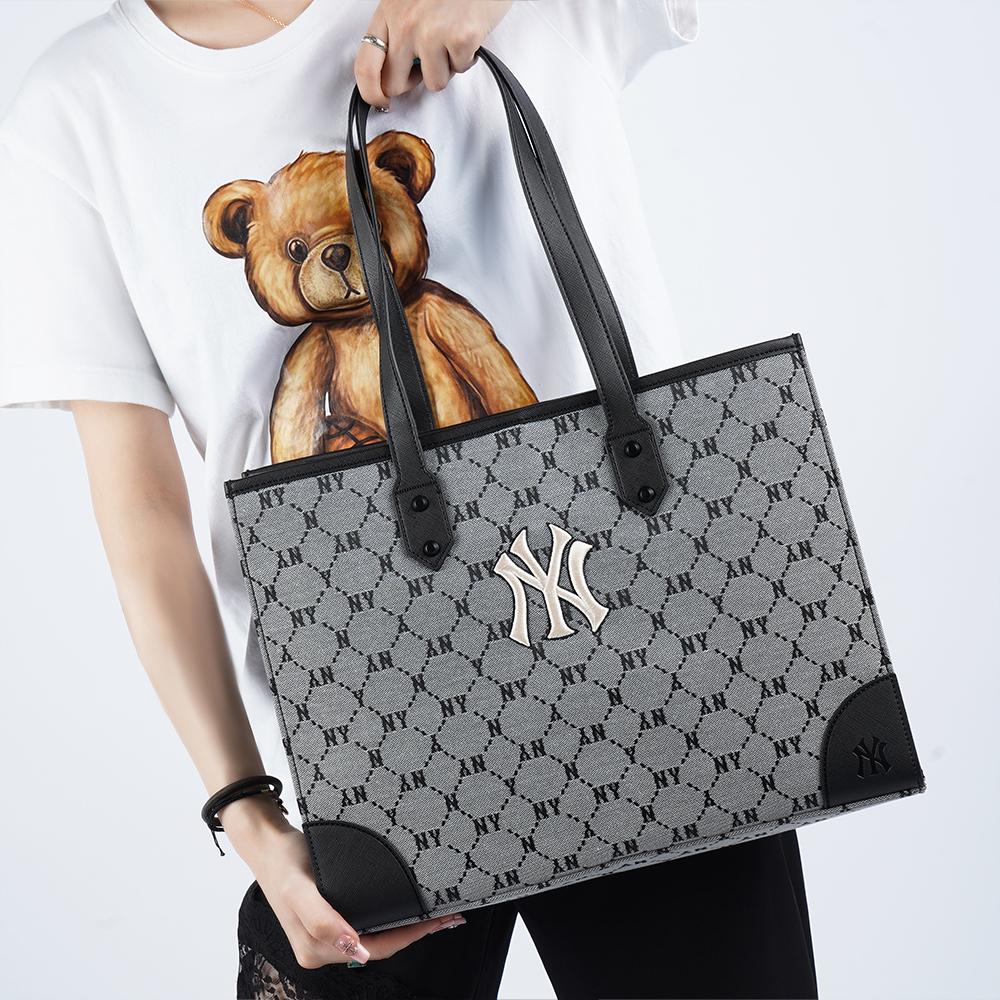 New MLB Monogram Collection Polyester Tote Bag Shopping Bag Shoulder Bag Handbag Regular Unisex Gray 3AORL021N-50GRS