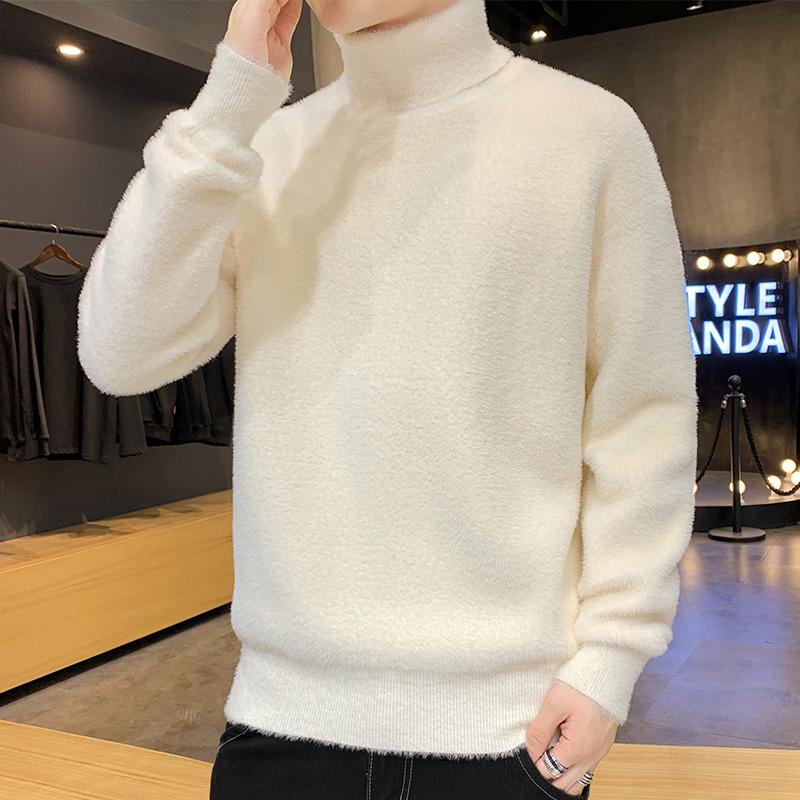 Men's Thickened Imitation Golden Mink Cashmere Sweater, Medium High Neck, Korean Style Trend, Warm Autumn Winter Knit Top