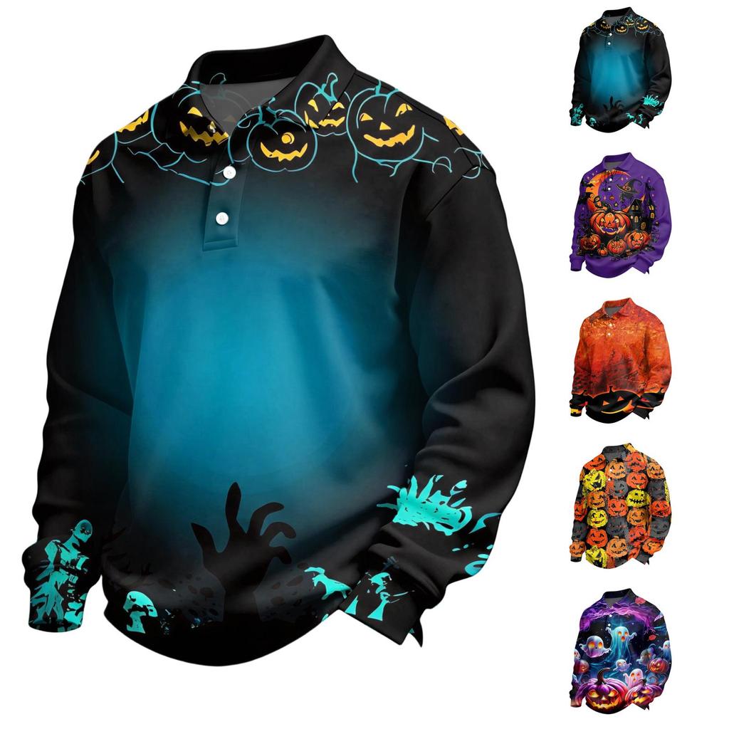 Men's Long Sleeve Button Down Shirt for Halloween Costume Party
