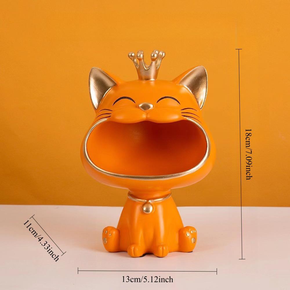 For Resin Crown Cat Bigmouth Cat Storage Desktop Decoration Ornament Entryway Key Snack Storage Handicrafts Animal Model Collect