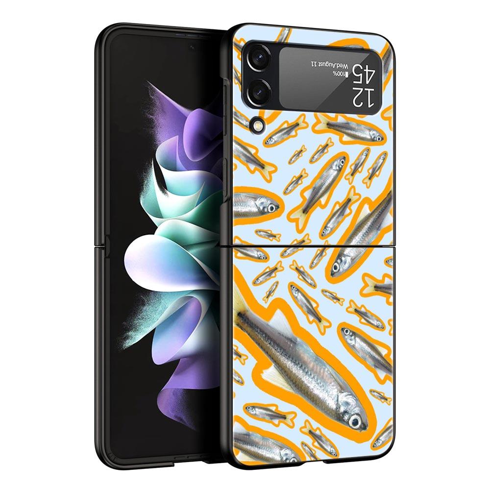 Case for Samsung Galaxy Z Flip 3 4 5 6 7 Folding Black Shell For Samsung Z Flip4 Flip5 PC Hard Cover Sardines aquatic product