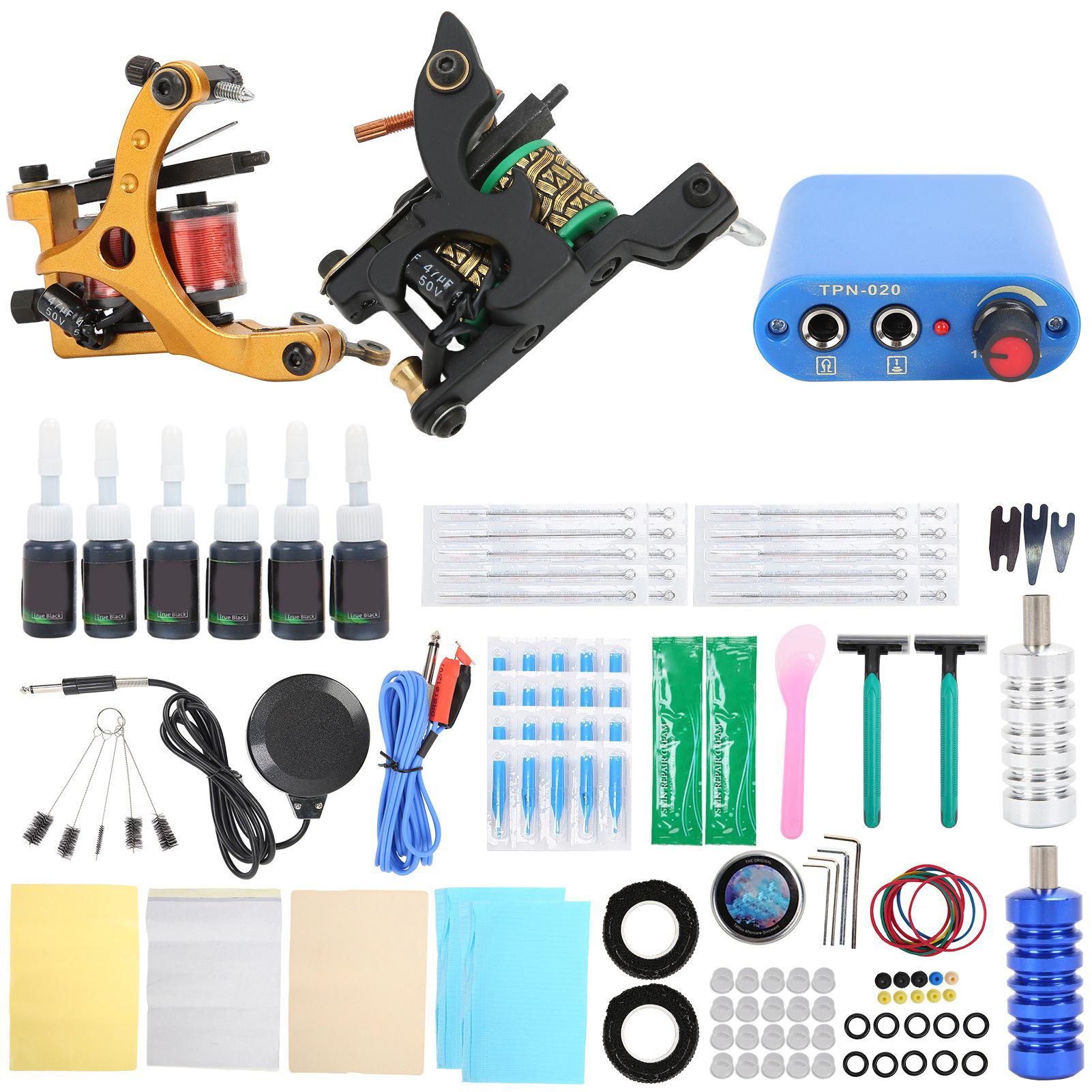 

Набор для татуировки с катушкой, педаль, игла для татуировки, блок питания, набор инструментов для практики татуировки для новичков EU Plug