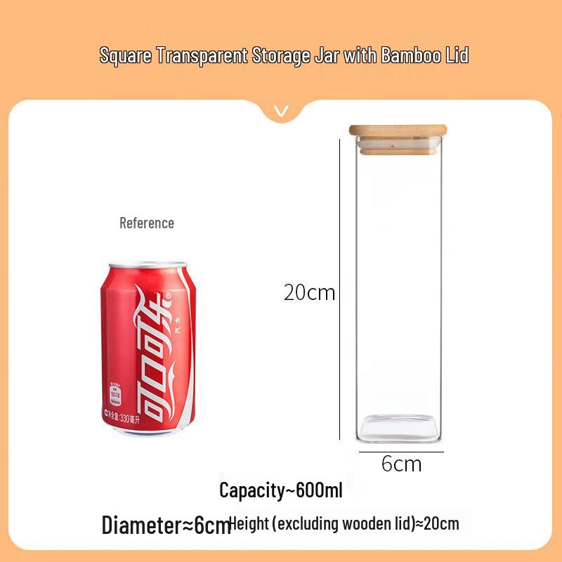 AQ Square Glass Storage Jar with Bamboo Lid