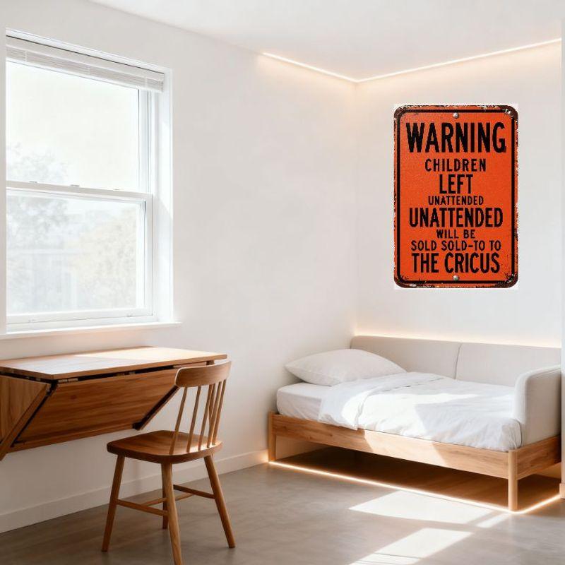 WARNING Children Left Unattended Will Be Sold To The Circus Vintage Worn Metal Tin Sign for Home Bar Man Cave Decor