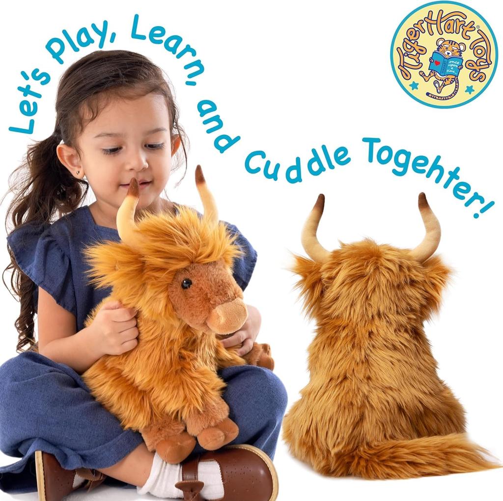 [VIAHART] Highland Cow "Henry" Plush Toy – Brown, Size M (Approx. 29 cm), Soft and Fluffy Cow Plush, Hand Washable