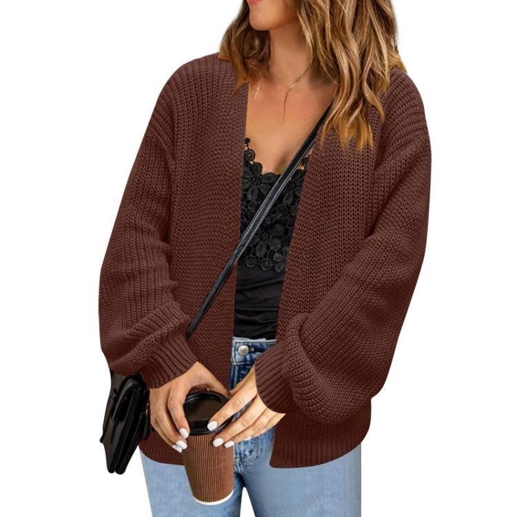 Casual Long Sleeved Knitted Cardigan Jacket Fashionable Loose Sweater for Women