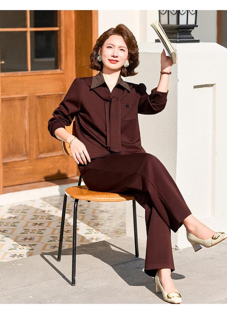 Sophisticated Spring & Autumn Two-Piece Set for Middle-Aged and Elderly Women - 2026 New Style Lapel Shirt Set