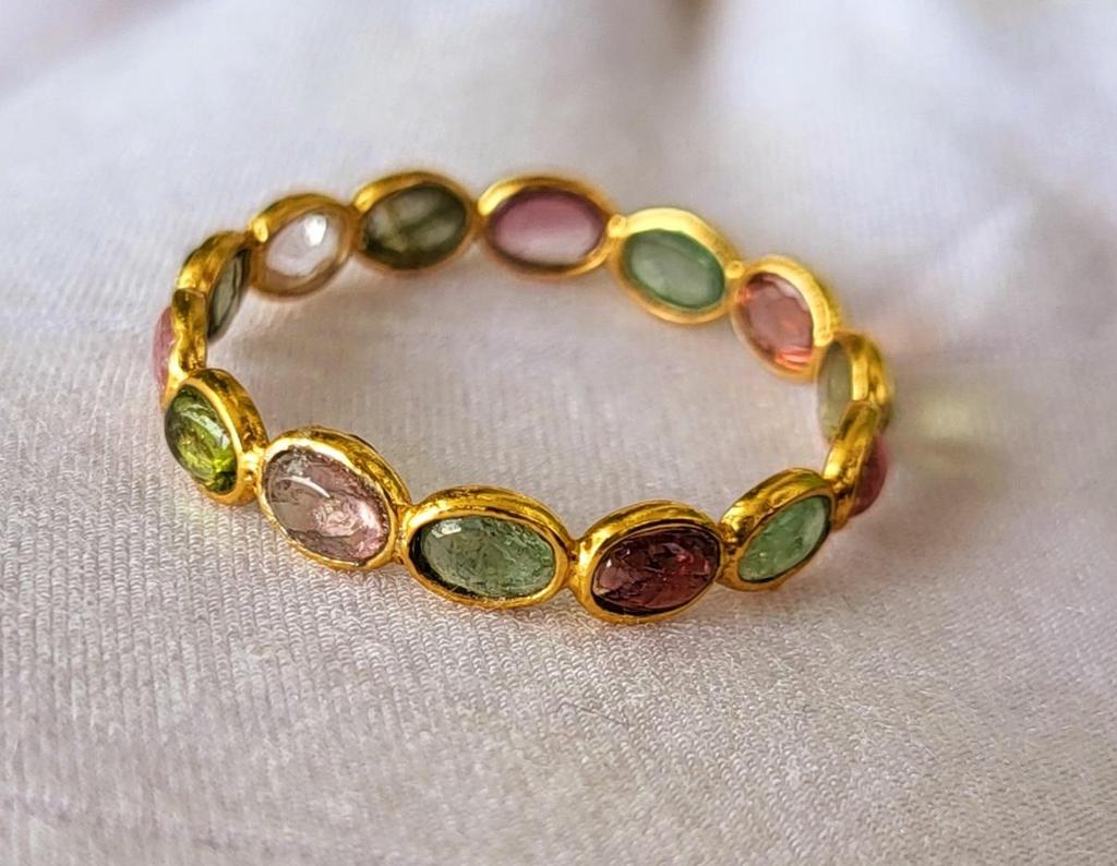 Natural Tourmaline 925 Sterling Silver Single Eternity Ring Sz 9.5 US, Gift A34