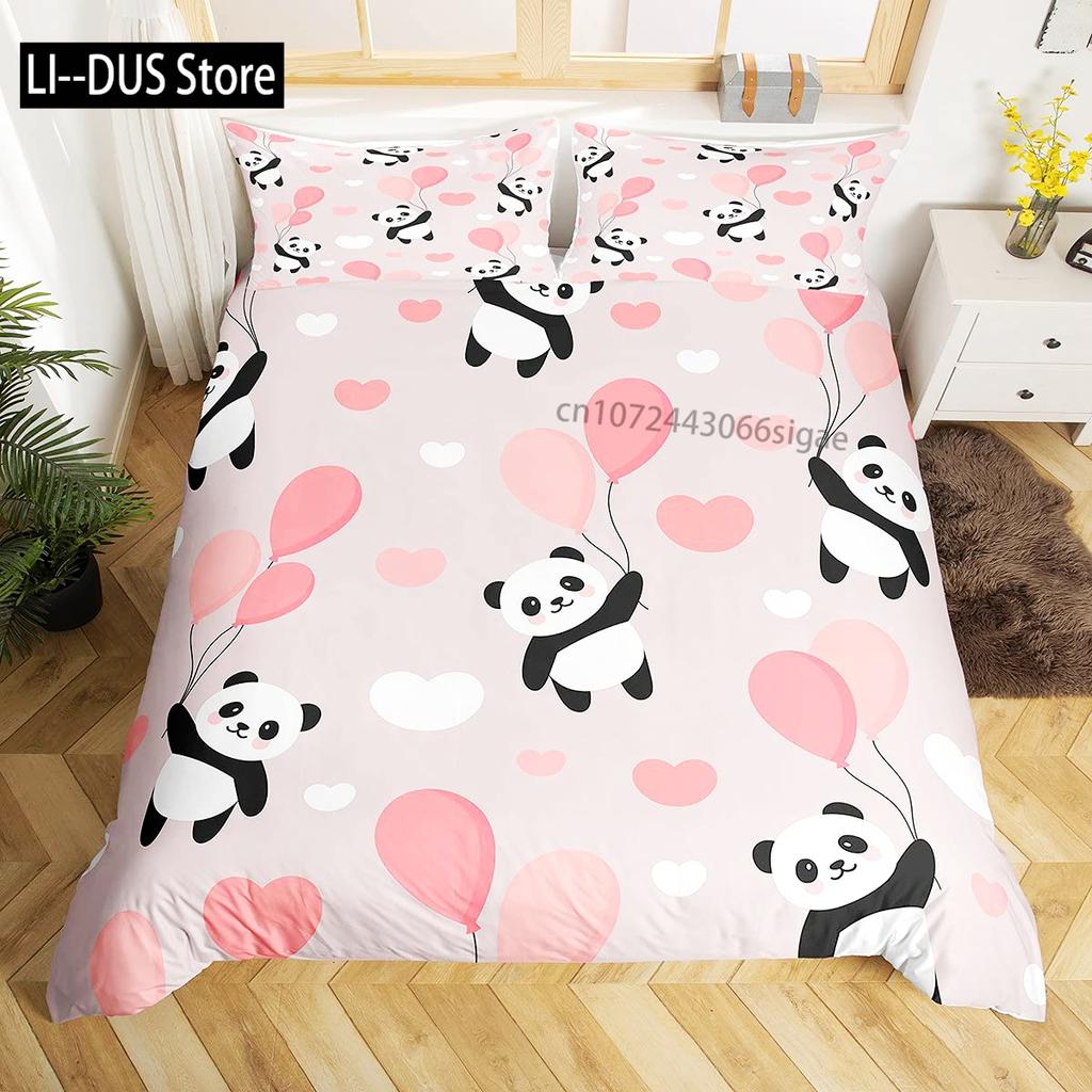 Panda Duvet Cover Set King Size Black And White Animal Comforter Cover With Pillowcases Starry Sky Blue Ultra Soft Quilt Cover