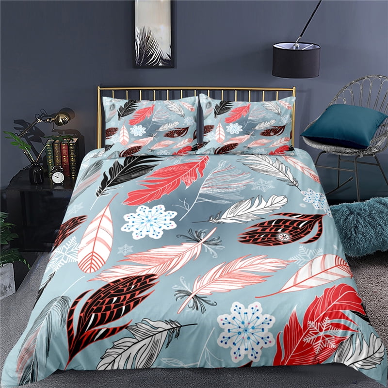 Feather Duvet Cover Sets for Kids Teens Queen Lightweight Quilt Covers Fluffy Dreamy Pattern Bedding Sets Bedroom Decor No Quilt
