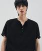 DRAW FIT Waffle Henley Neck Half T-Shirt [Black]