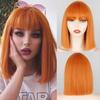 MISS WIG Lang Rett Vinrød Parykk Med Pannelugg Syntetisk Hår Parykker Pannelugg Med Parykk For Kvinner Vinrød Varmebestandige Parykker