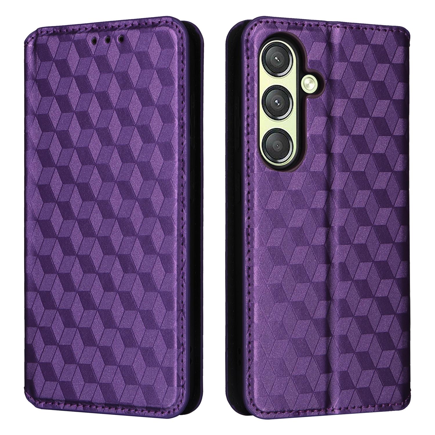 

For Samsung Galaxy S25 Case Wallet Rhombus Imprinted Leather Phone Cover Purple