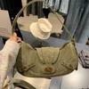 Y2k Vintage Shoulder Bag American Street Style Rivets Green Canvas Handbag Gothic Punk Biker Cool Designers Underarm Bag Handbag