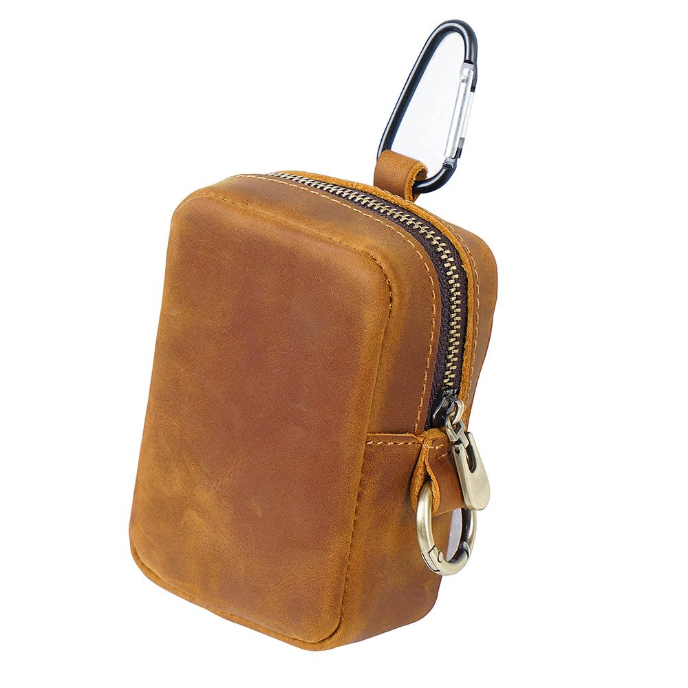 Whatna Natural Thick Cowhide Leather Coin Case for Men and Mini Carabiner Belt Mini Waist Genuine with Key and Earphone Storage Case Purse/Coin Women,