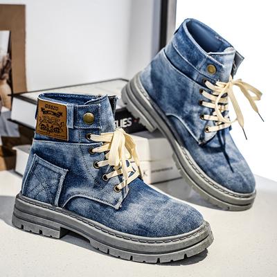 Retro Denim Canvas Stiefel für Herren Trendige High Top Stiefel Outdoor Street Herren Stiefeletten Plateau Arbeitsschuhe Botas Masculino