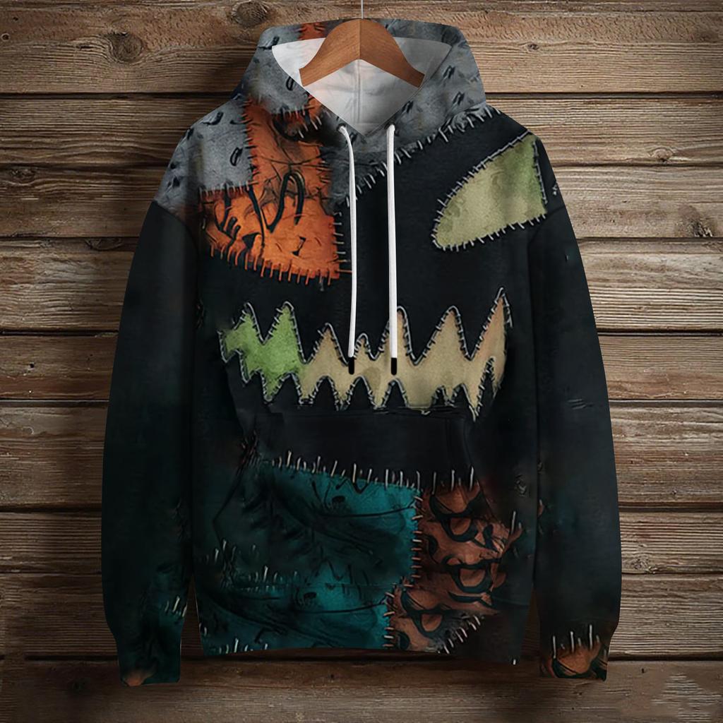 Dámská módní mikina s dlouhým rukávem, pulovr, potisk Halloween, s kapucí a kapsou