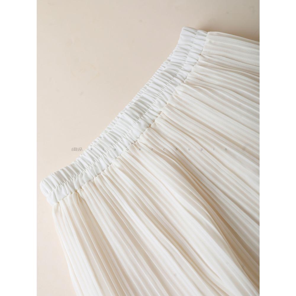 Dimanaf 2025 Summer Women New Skirts Chiffon Solid Lace Pleated Elastic Waist Mesh Elegant Skirts