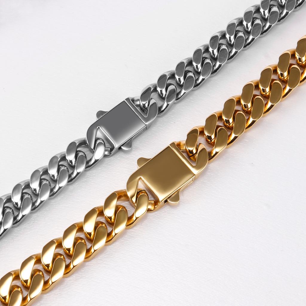 Miami Hip Hop Cuban Link Chain Necklace For Men Women 316l Stainless Steel Gold /Silver Fashion Bracelet Jewelry Accessories