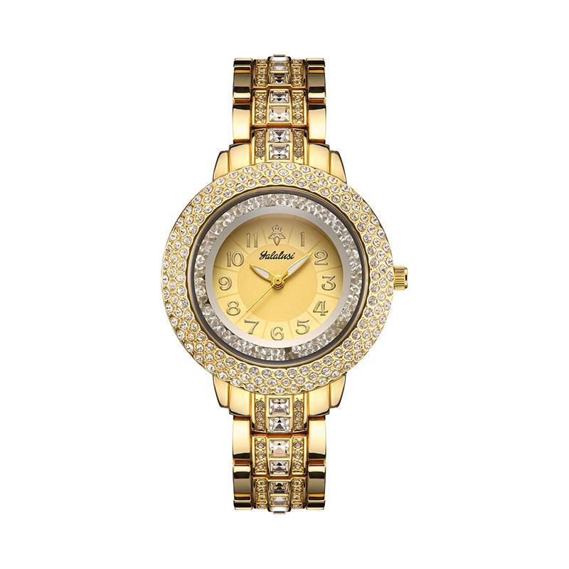 Yalalusi Women's Luxury Gold Diamond Quartz Watch - Fashionable, Waterproof, and Elegant Casual Wristwatch.