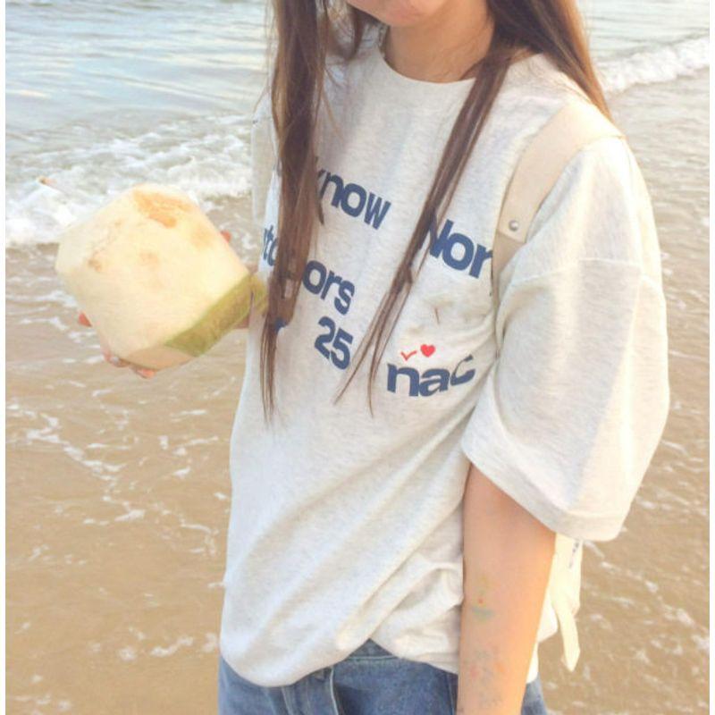 

[220g Combed Pure Cotton Back Collar] American Retro Loose Short-Sleeved T-Shirt for Women Summer Printed Top Ins Off-White M