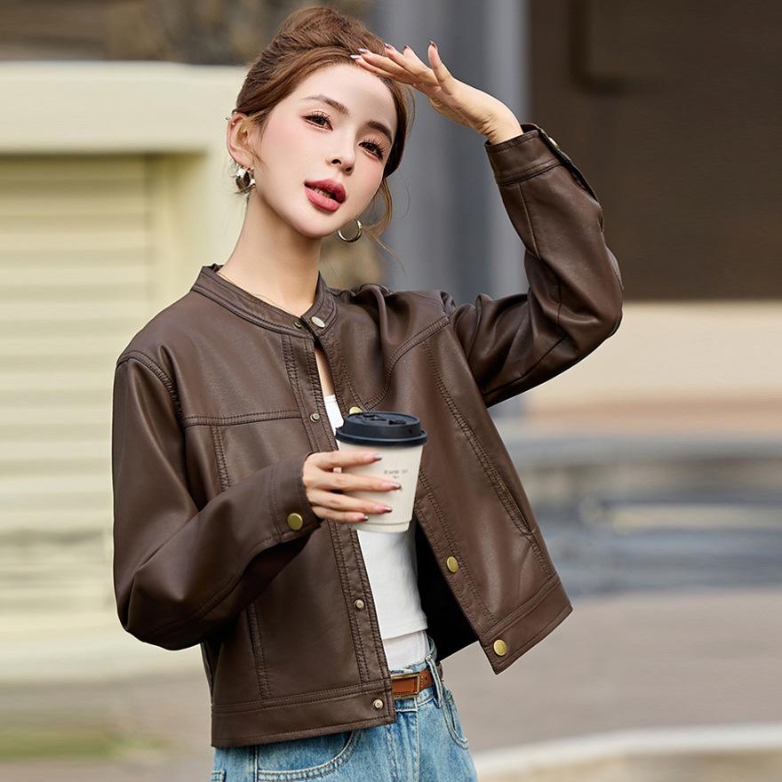 Temperament Long-sleeved Design Leather Jacket Women's Spring and Autumn New Locomotive Thin Fashion Versatile Jacket Short