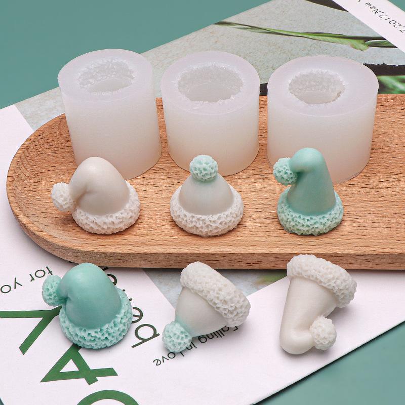 Niedliche Mini Weihnachtsmannmütze Silikonform Weihnachten Duftkerze Gips Bastelton Epoxid Herstellungswerkzeug DIY Schokoladenkuchen Backform