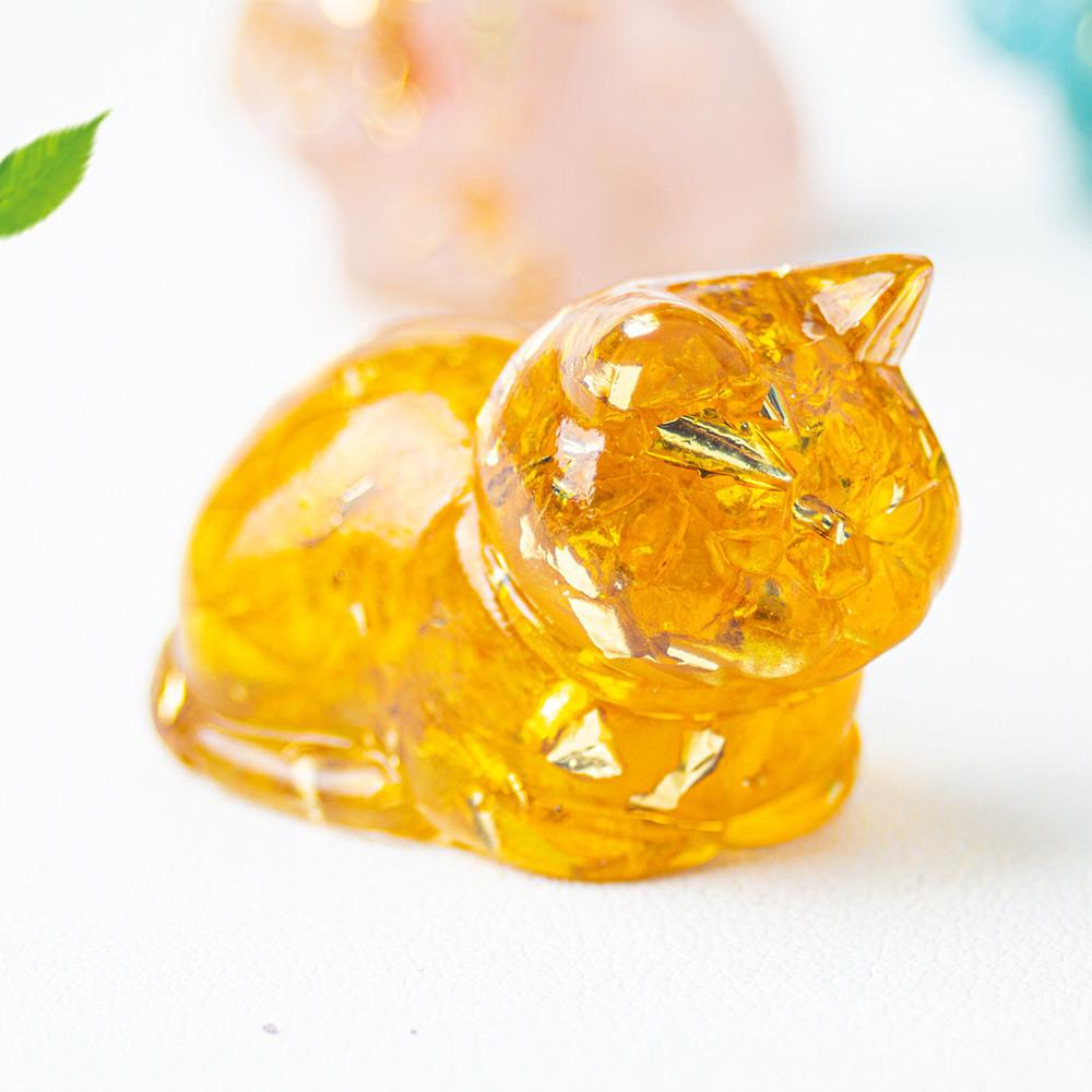 Cute Cat Resin Art Figurine With Crystals For Home Office Decor Gift For Kids