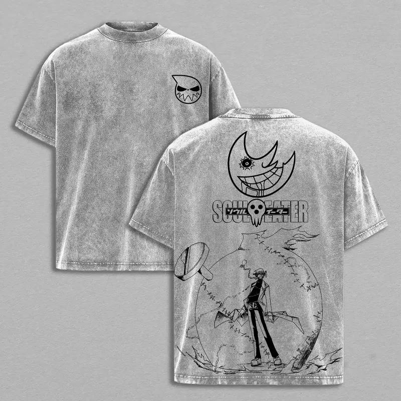 Death The Kid Bedrucktes T-Shirt Anime Soul Eater Kleidung Herren Damen Retro Gewaschene T-Shirts Kurzarm-T-Shirt Harajuku Baumwoll-T-Shirt