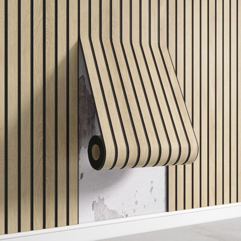 Self-Adhesive Wallpaper Slotted Vertical Wood Grain Wall Panels Bedroom Office Living Room Wall And Ceiling Decor Wall Stickers