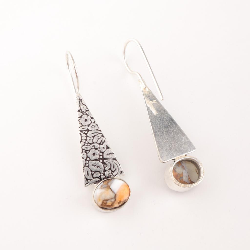 Natürlicher Orange-Kupfer-Türkis Edelstein 925er Massivsilber Schmuck Ohrringe 1,9" EE-165-44