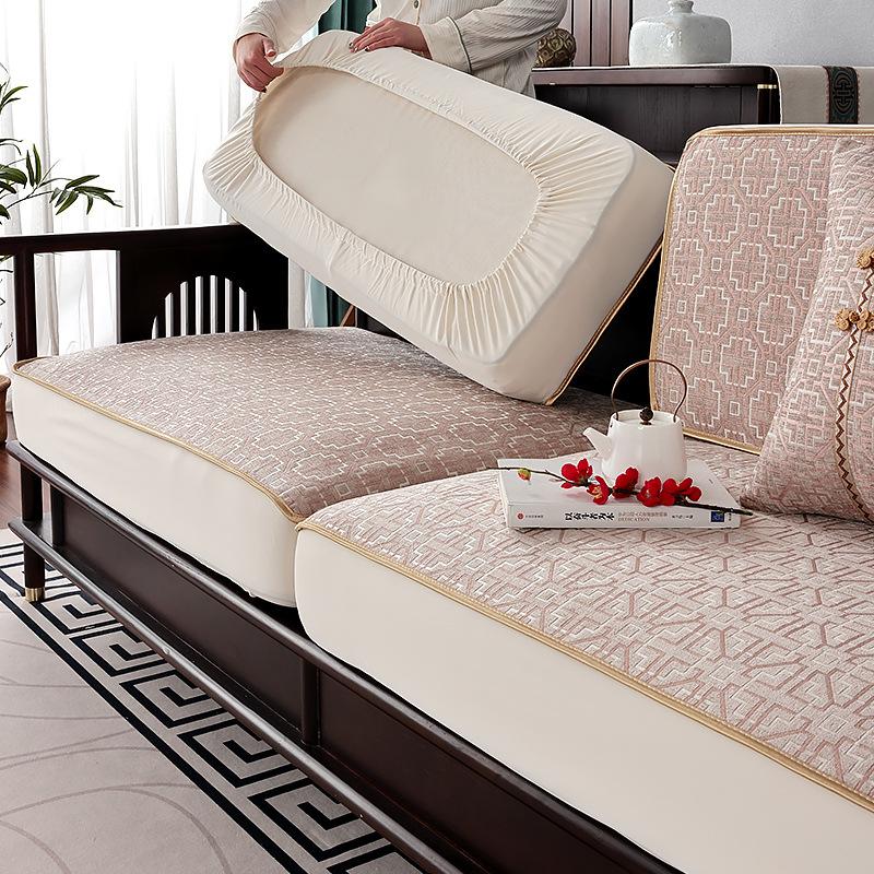 Sofa Cover Non-Slip All Wrapped Cover Chinese Three-Seat Solid Wood Sofa Cushion Four Seasons Universal Sofa Cushion