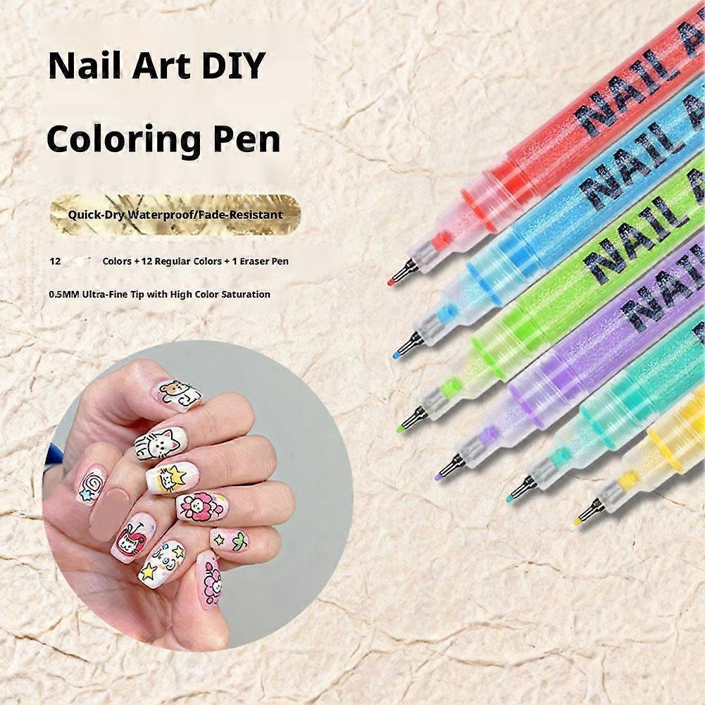 Nail Art Pens for Painting Nails, Includes One Clear Coat Marker Diy Nail Art Tools