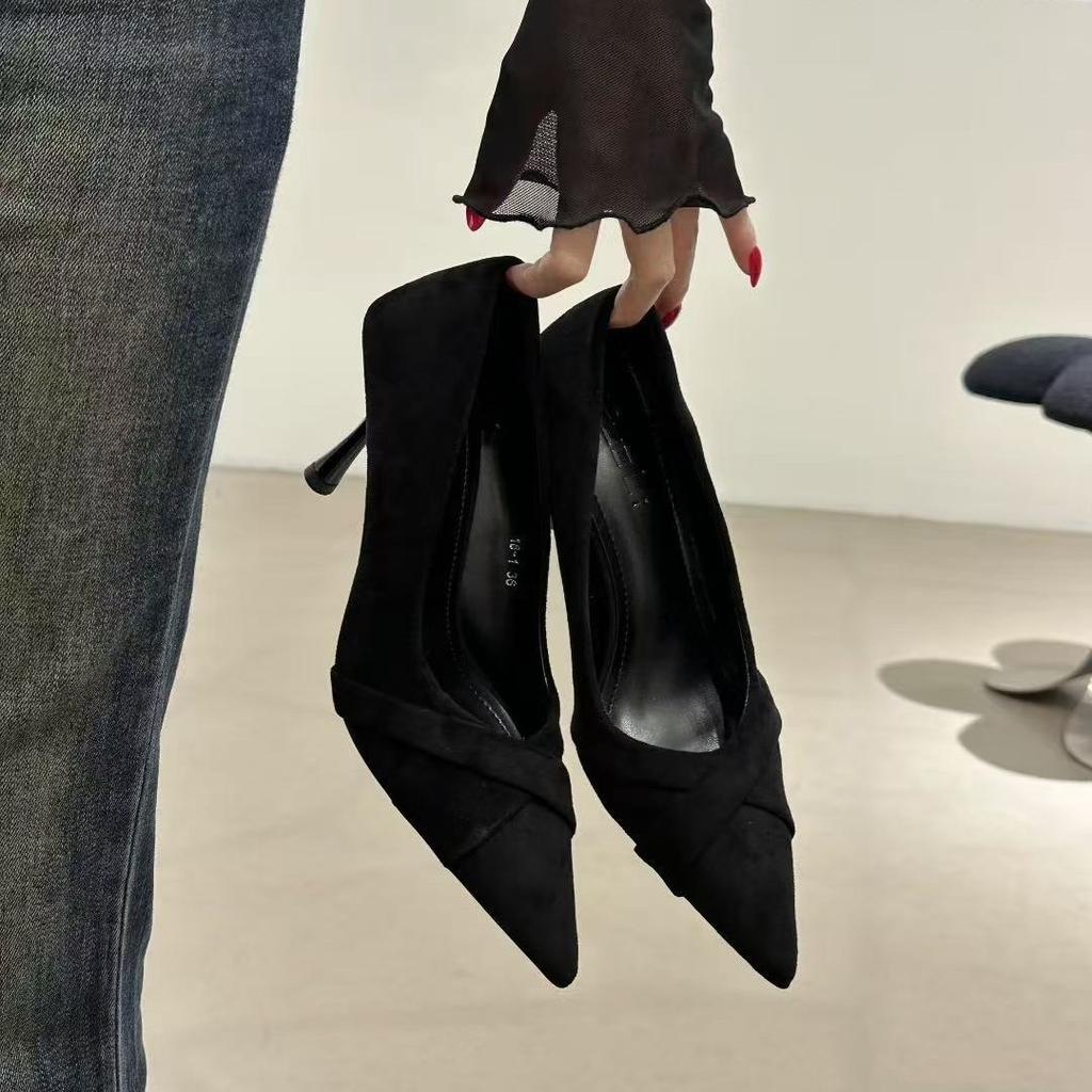2025 autumn evening pointed suede cross strap elegant commuter banquet stiletto sexy nightclub women's shoes