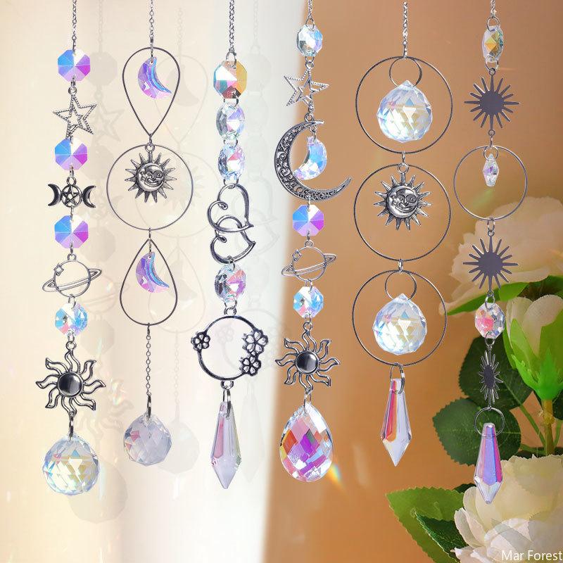 Hanging Crystal Wind Chimes Sun Catcher Fairy Butterflies Stained Glass Sun Catcher Window Drop Bell for Room Garden Decor