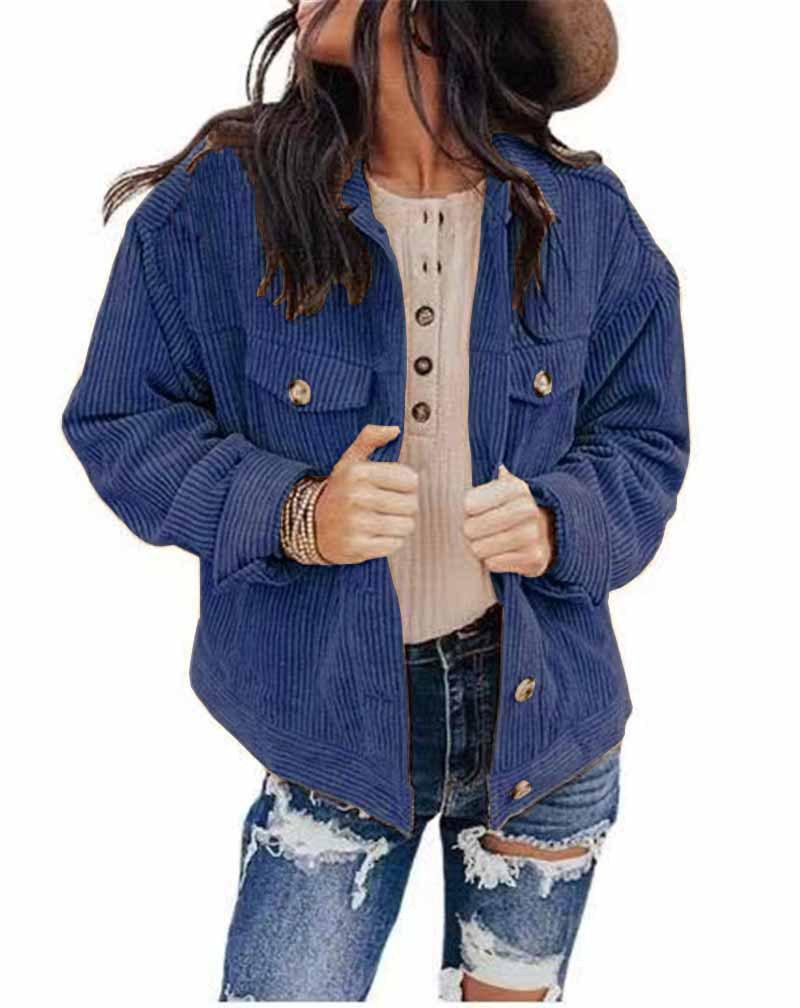 2026 New Women's Corduroy Shirt Jacket Cardigan, Solid Color Button Front Open Coat for Autumn Winter Casual Wear S-3XL